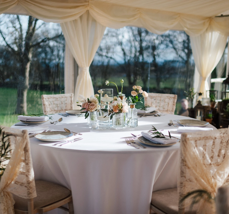 wedding tables in marquee